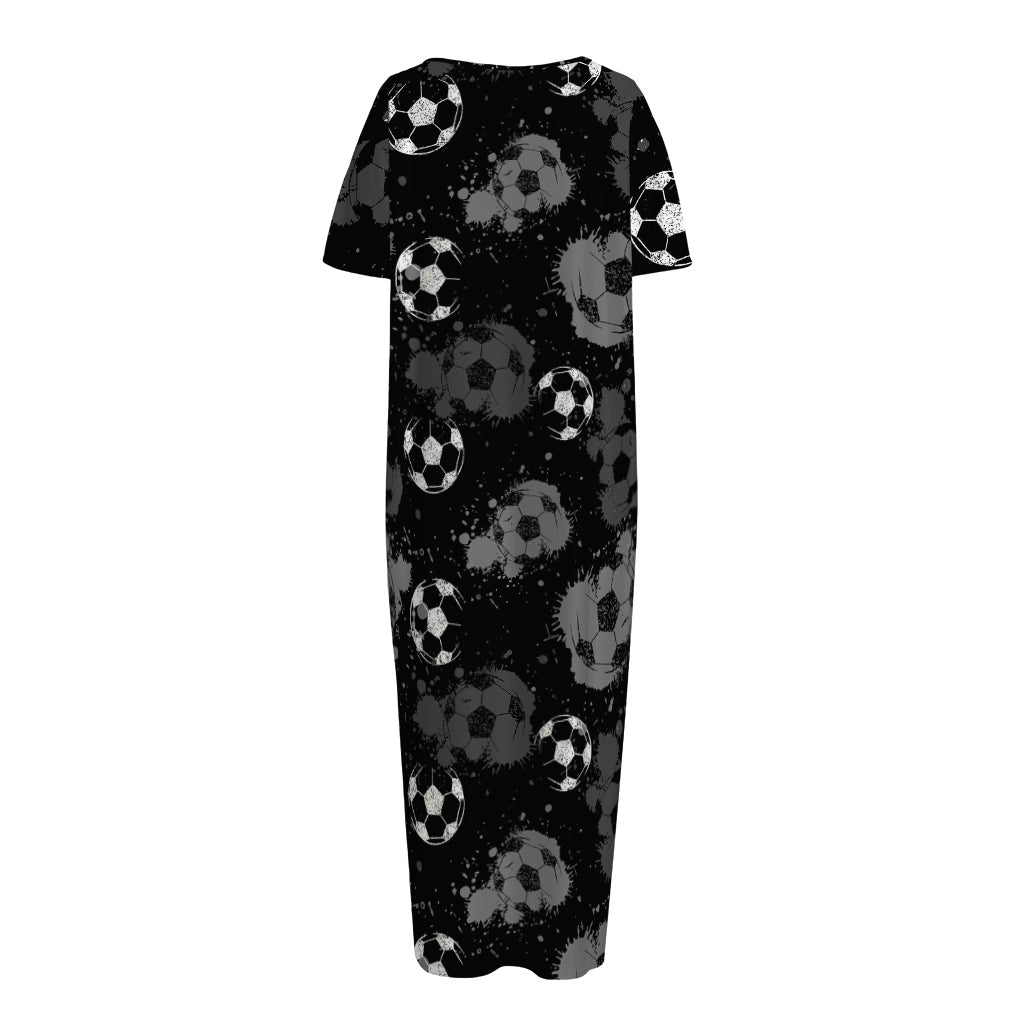 Grunge Soccer Ball Pattern Print Short Sleeve Long Nightdress