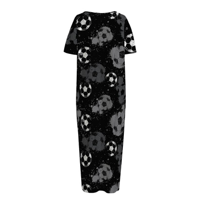 Grunge Soccer Ball Pattern Print Short Sleeve Long Nightdress