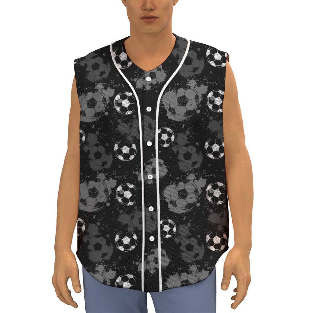 Grunge Soccer Ball Pattern Print Sleeveless Baseball Jersey