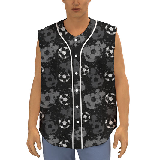 Grunge Soccer Ball Pattern Print Sleeveless Baseball Jersey