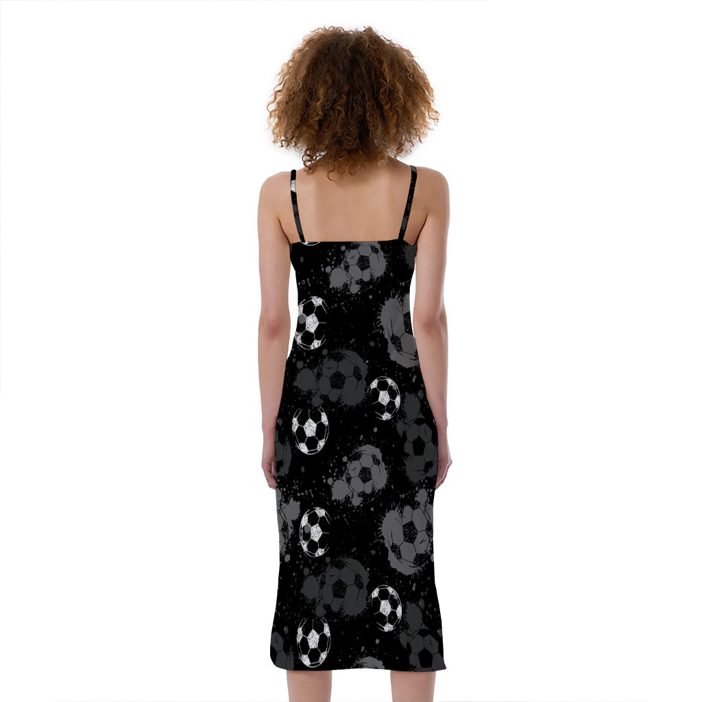 Grunge Soccer Ball Pattern Print Slim Fit Midi Cami Dress