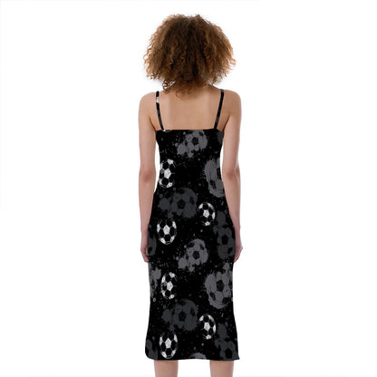 Grunge Soccer Ball Pattern Print Slim Fit Midi Cami Dress