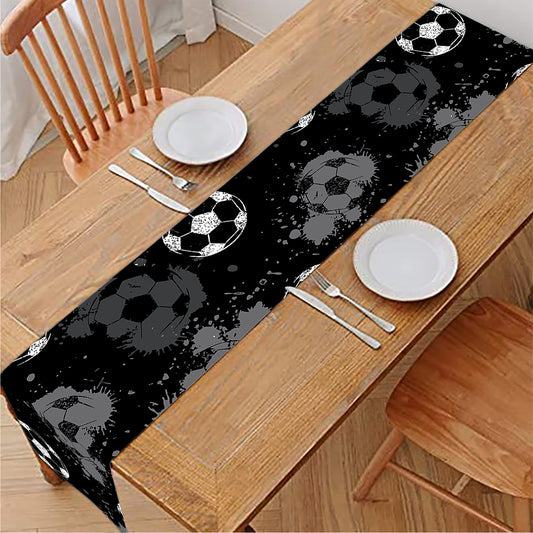 Grunge Soccer Ball Pattern Print Table Runner