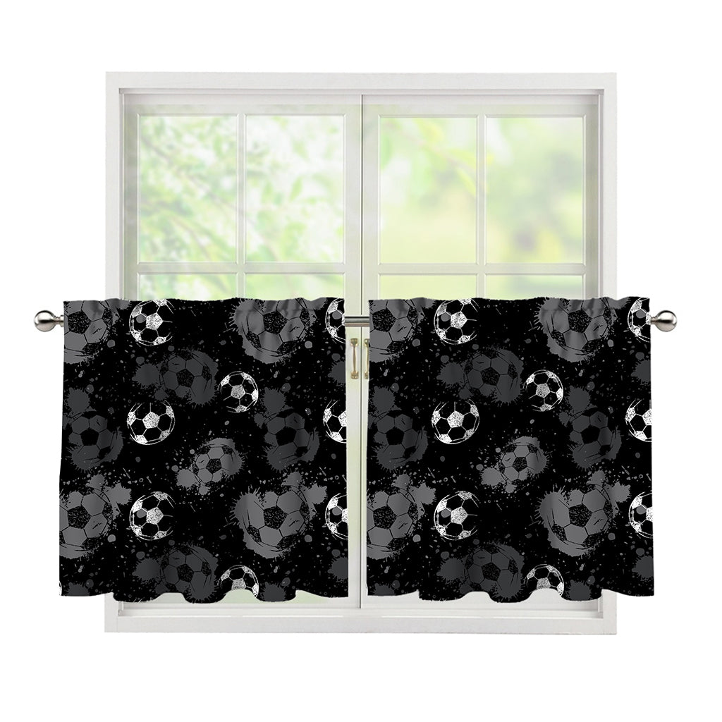 Grunge Soccer Ball Pattern Print Tier Curtains