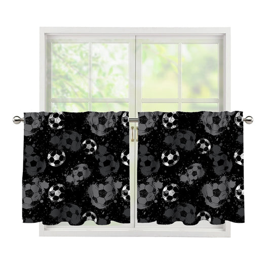 Grunge Soccer Ball Pattern Print Tier Curtains