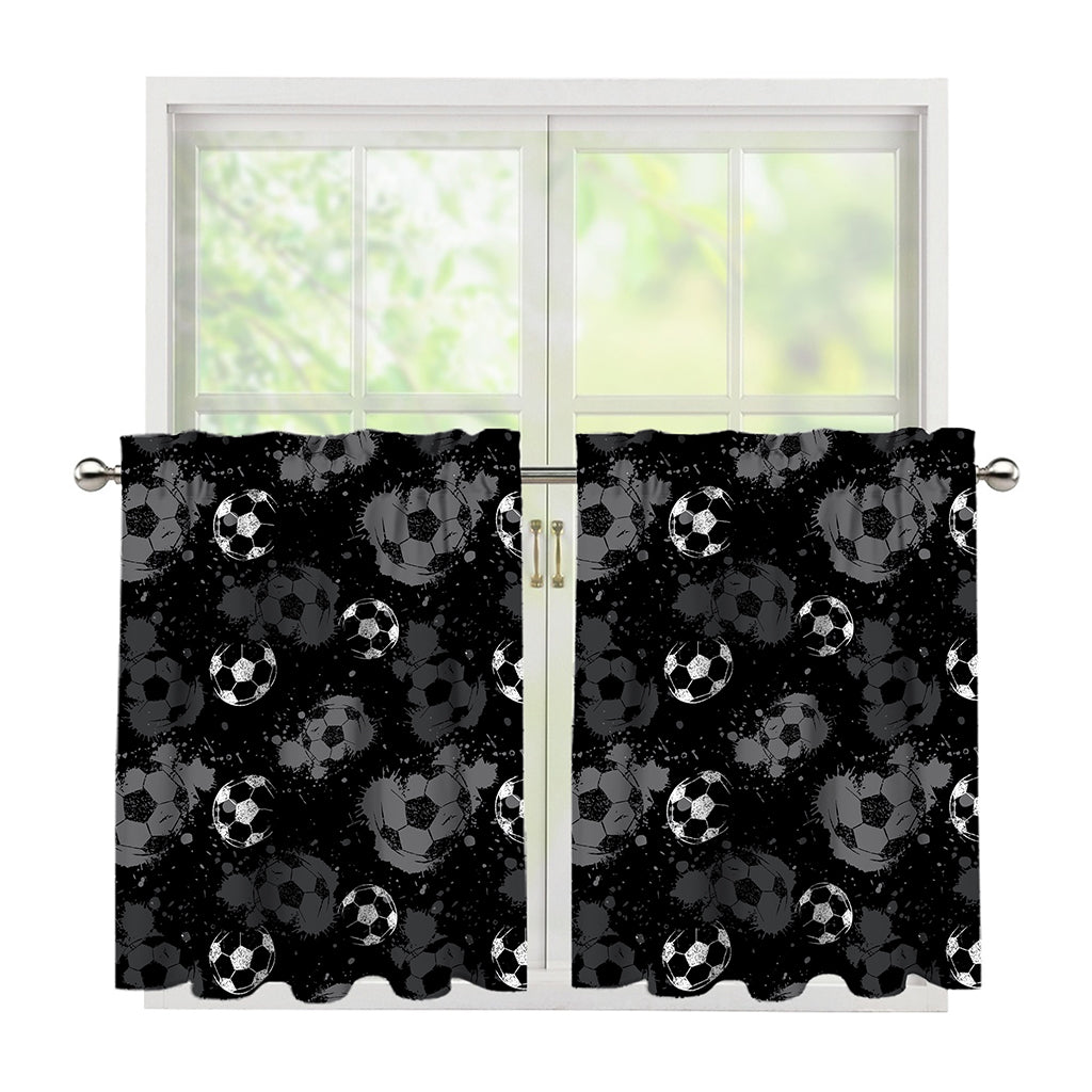 Grunge Soccer Ball Pattern Print Tier Curtains