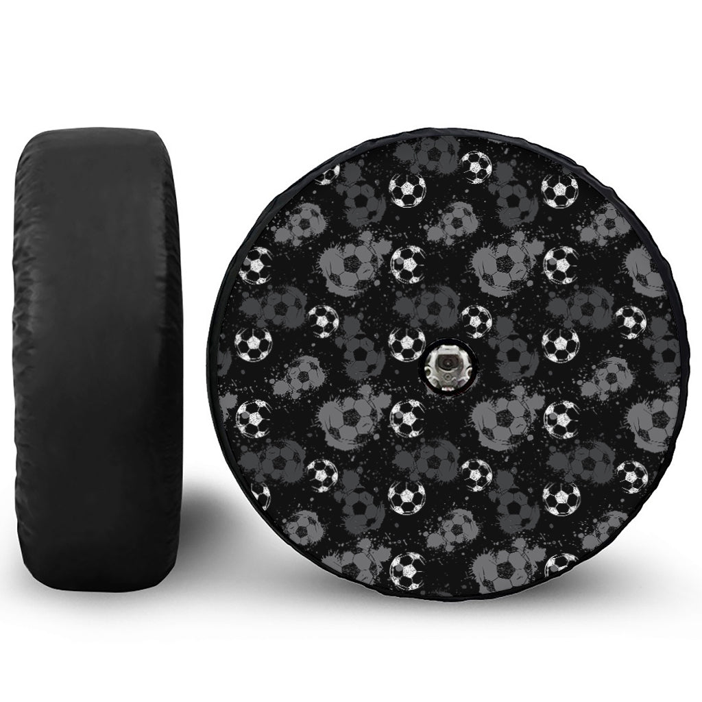 Grunge Soccer Ball Pattern Print Tire Cover With Camera Hole