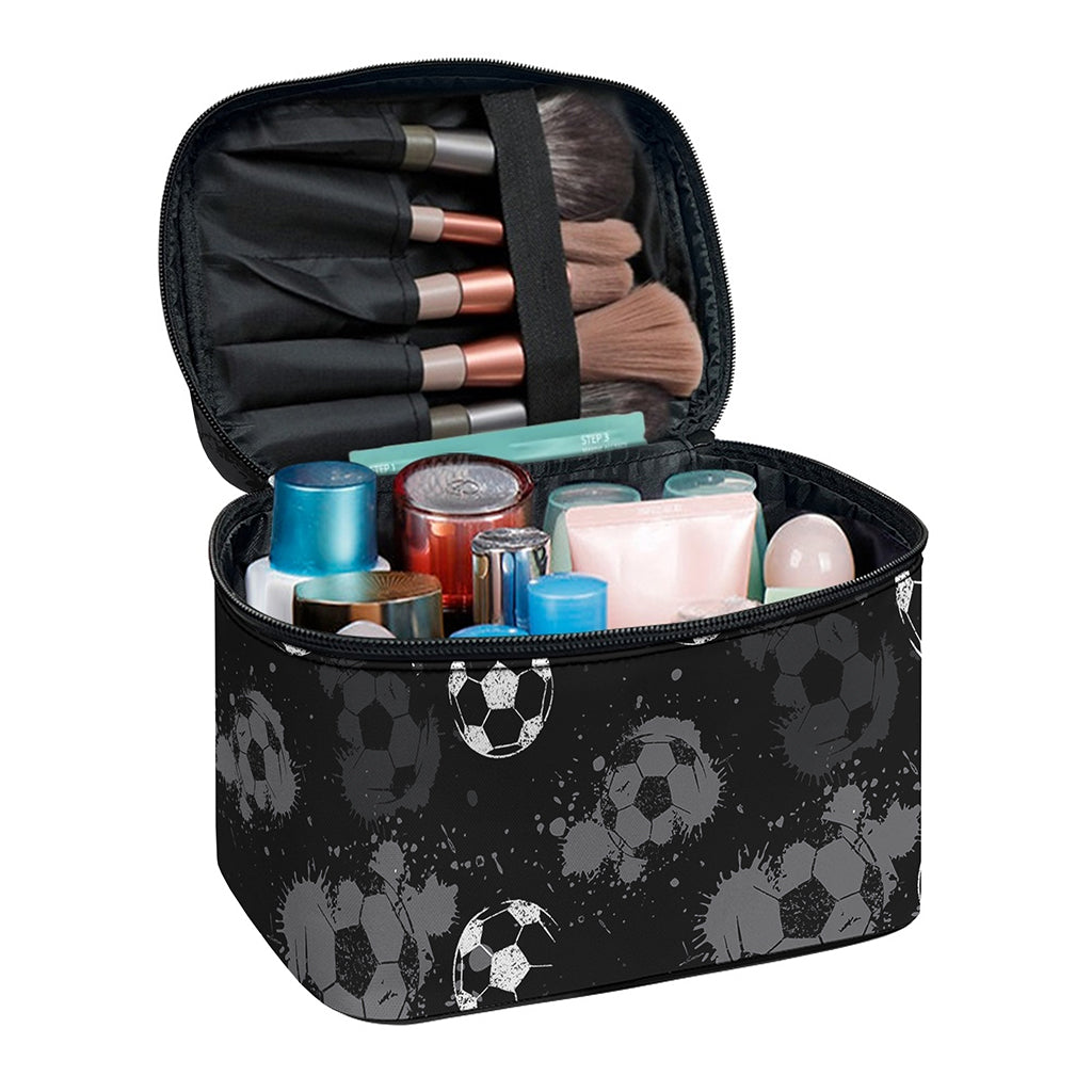 Grunge Soccer Ball Pattern Print Travel Makeup Bag