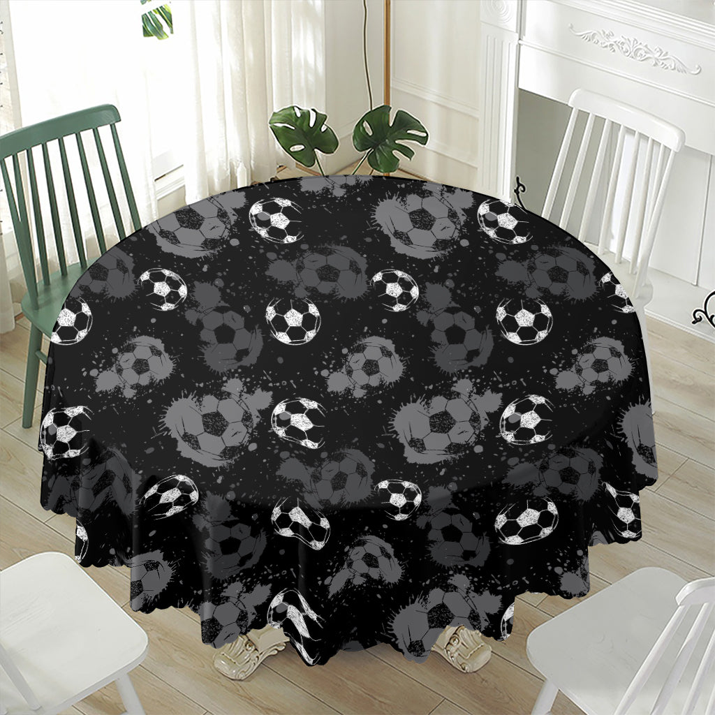 Grunge Soccer Ball Pattern Print Waterproof Round Tablecloth