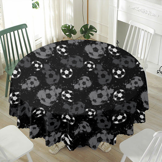 Grunge Soccer Ball Pattern Print Waterproof Round Tablecloth