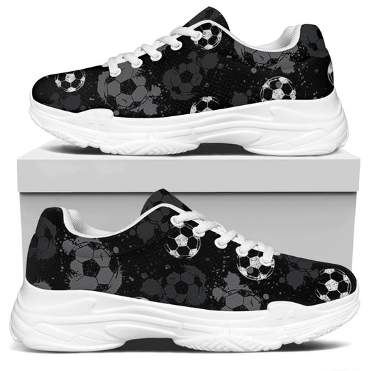 Grunge Soccer Ball Pattern Print White Chunky Shoes