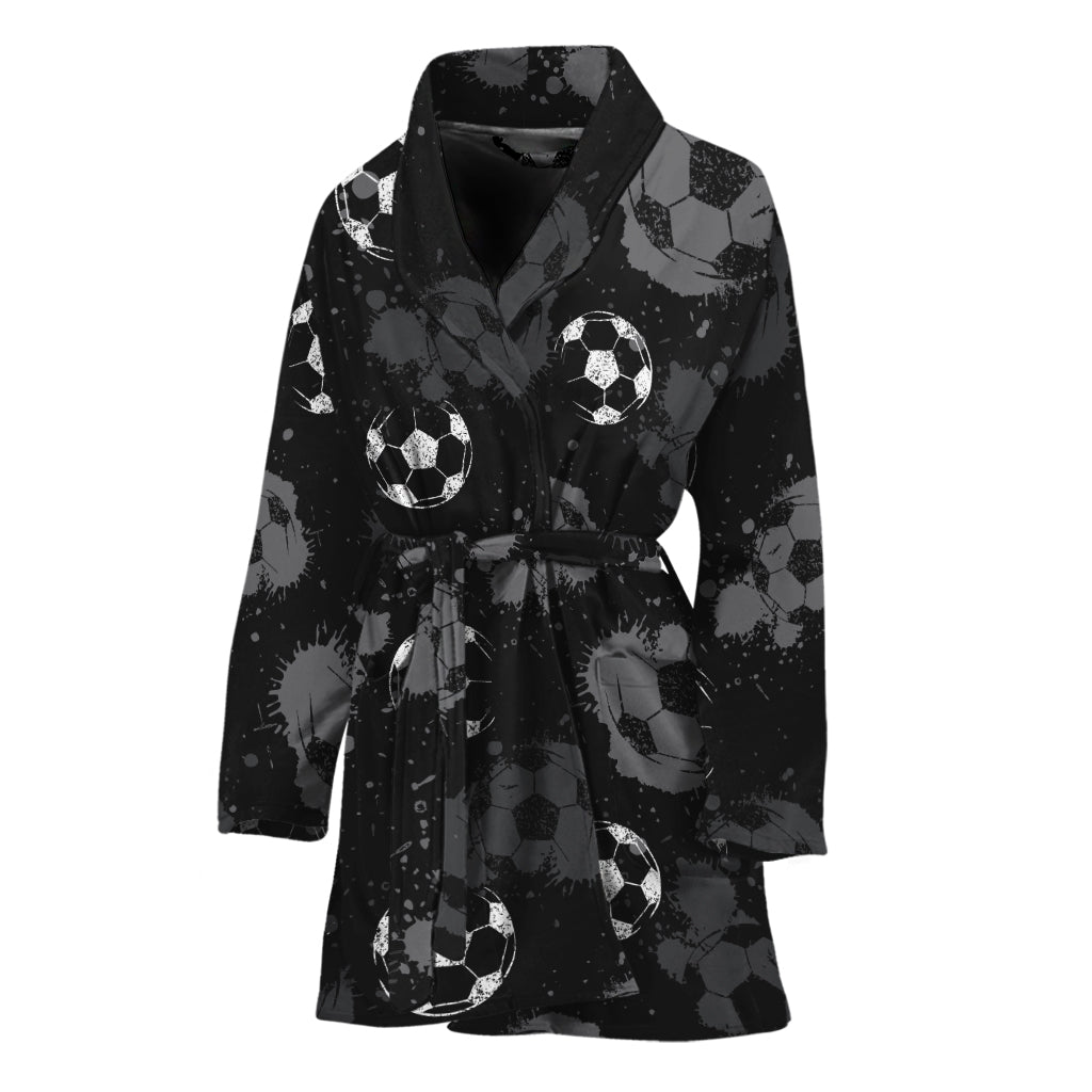 Grunge Soccer Ball Pattern Print Women's Bathrobe