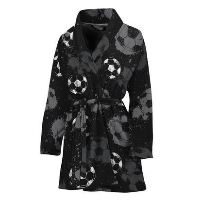 Grunge Soccer Ball Pattern Print Women's Bathrobe