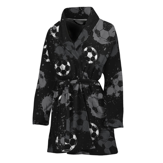 Grunge Soccer Ball Pattern Print Women's Bathrobe