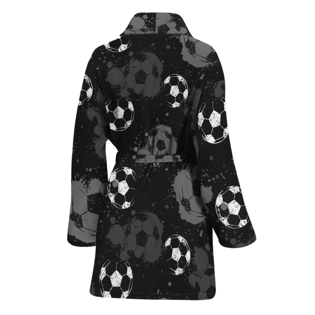 Grunge Soccer Ball Pattern Print Women's Bathrobe