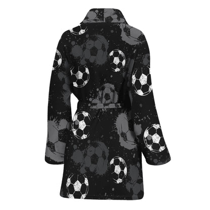 Grunge Soccer Ball Pattern Print Women's Bathrobe