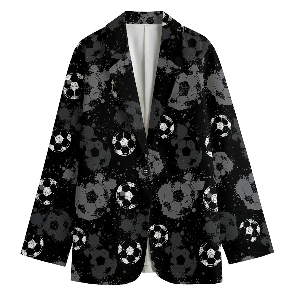 Grunge Soccer Ball Pattern Print Women's Blazer