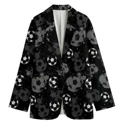 Grunge Soccer Ball Pattern Print Women's Blazer