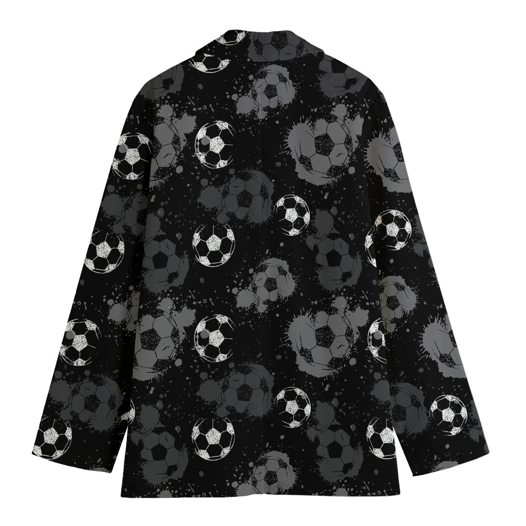 Grunge Soccer Ball Pattern Print Women's Blazer