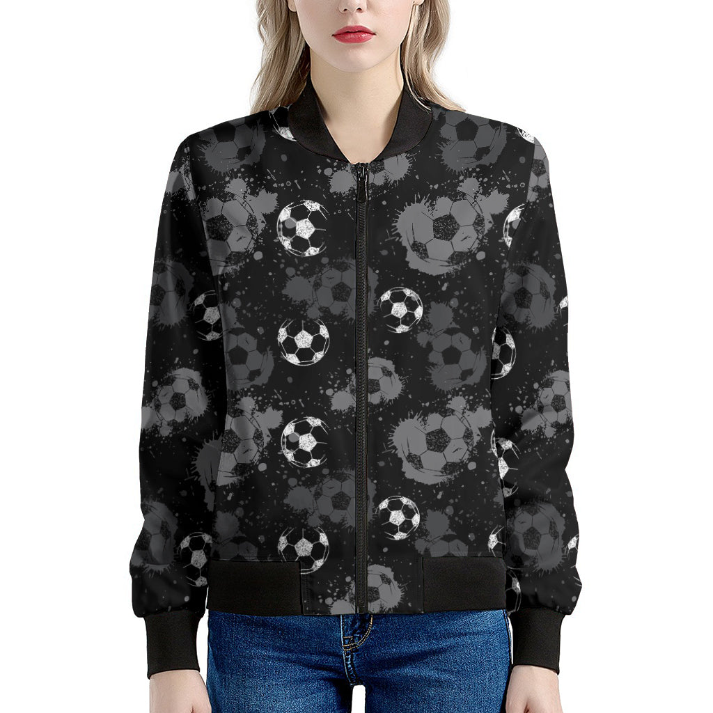 Grunge Soccer Ball Pattern Print Women's Bomber Jacket