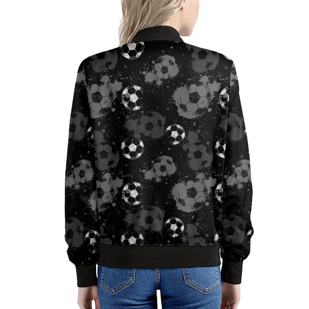 Grunge Soccer Ball Pattern Print Women's Bomber Jacket