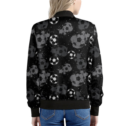Grunge Soccer Ball Pattern Print Women's Bomber Jacket