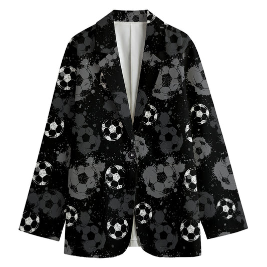 Grunge Soccer Ball Pattern Print Women's Cotton Blazer
