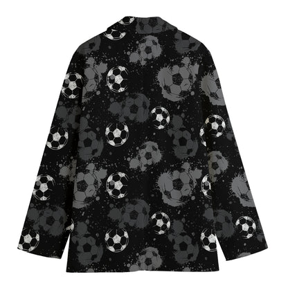 Grunge Soccer Ball Pattern Print Women's Cotton Blazer