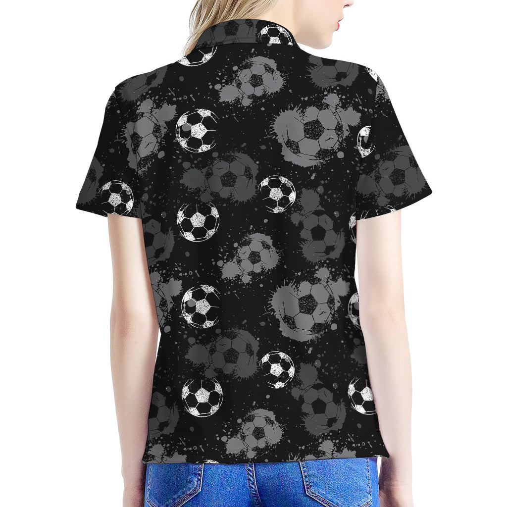 Grunge Soccer Ball Pattern Print Women's Polo Shirt