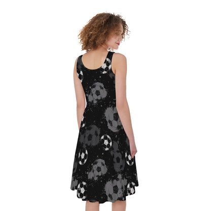 Grunge Soccer Ball Pattern Print Women's Sleeveless Dress