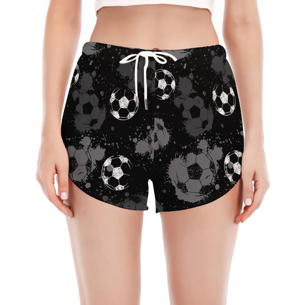 Grunge Soccer Ball Pattern Print Women's Split Running Shorts