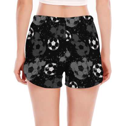 Grunge Soccer Ball Pattern Print Women's Split Running Shorts