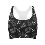 Grunge Soccer Ball Pattern Print Women's Sports Bra