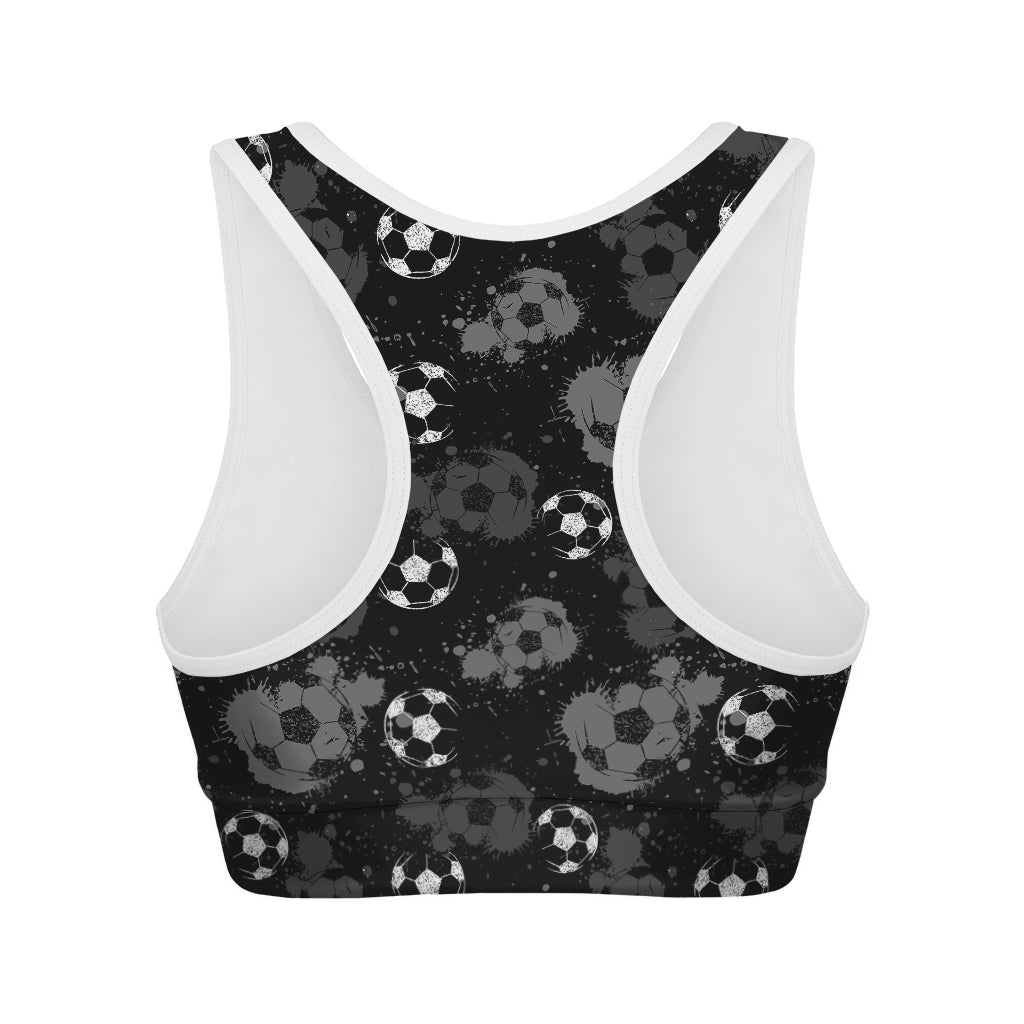 Grunge Soccer Ball Pattern Print Women's Sports Bra