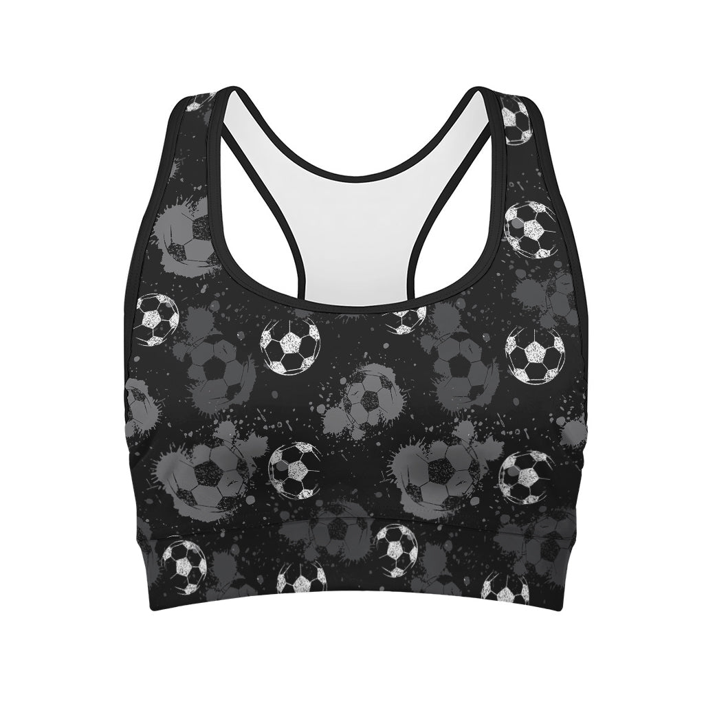Grunge Soccer Ball Pattern Print Women's Sports Bra