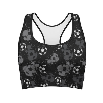Grunge Soccer Ball Pattern Print Women's Sports Bra