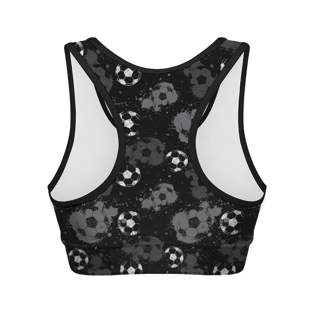 Grunge Soccer Ball Pattern Print Women's Sports Bra