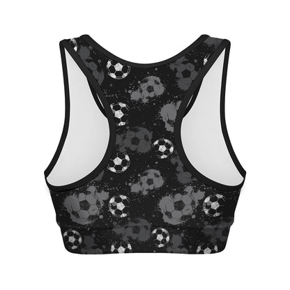 Grunge Soccer Ball Pattern Print Women's Sports Bra
