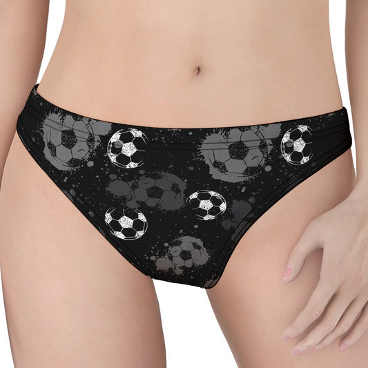 Grunge Soccer Ball Pattern Print Women's Thong