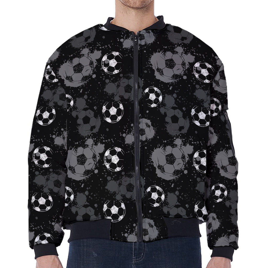 Grunge Soccer Ball Pattern Print Zip Sleeve Bomber Jacket