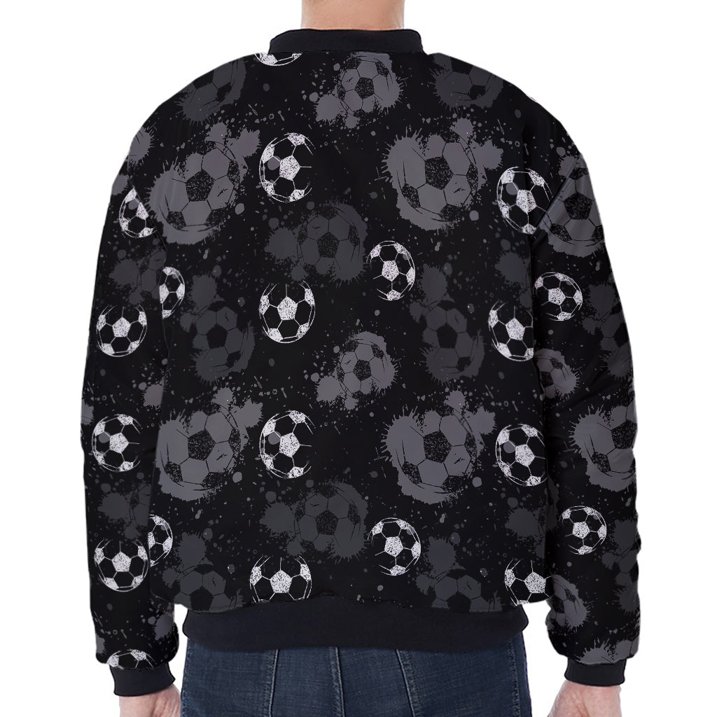 Grunge Soccer Ball Pattern Print Zip Sleeve Bomber Jacket