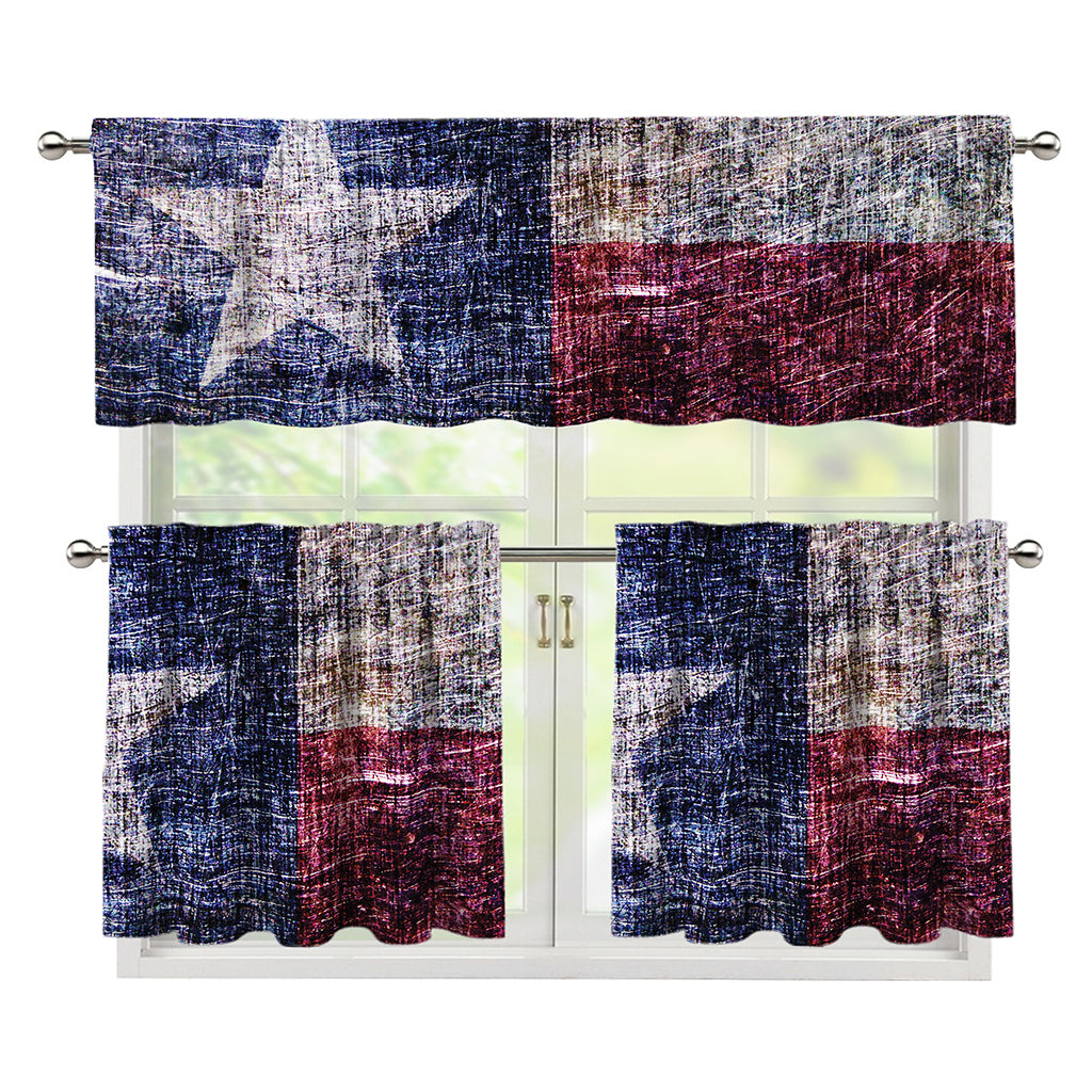 Grunge Texas Flag Print 3 Piece Kitchen Curtains