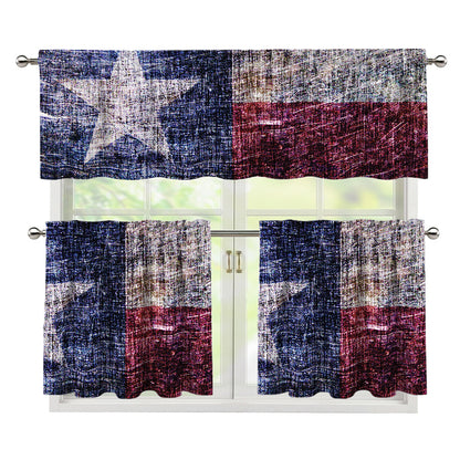 Grunge Texas Flag Print 3 Piece Kitchen Curtains