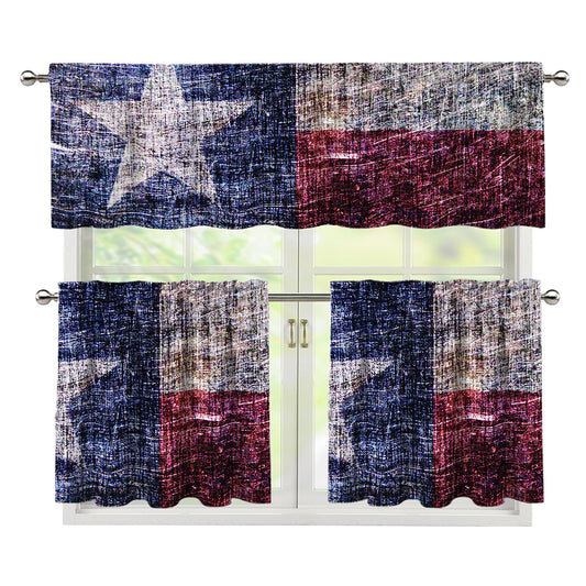 Grunge Texas Flag Print 3 Piece Kitchen Curtains