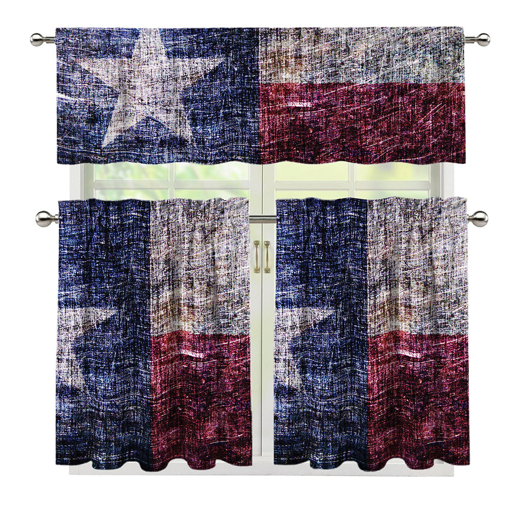 Grunge Texas Flag Print 3 Piece Kitchen Curtains