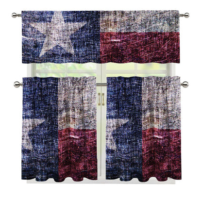 Grunge Texas Flag Print 3 Piece Kitchen Curtains