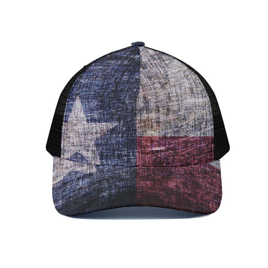 Grunge Texas Flag Print Black Mesh Trucker Cap