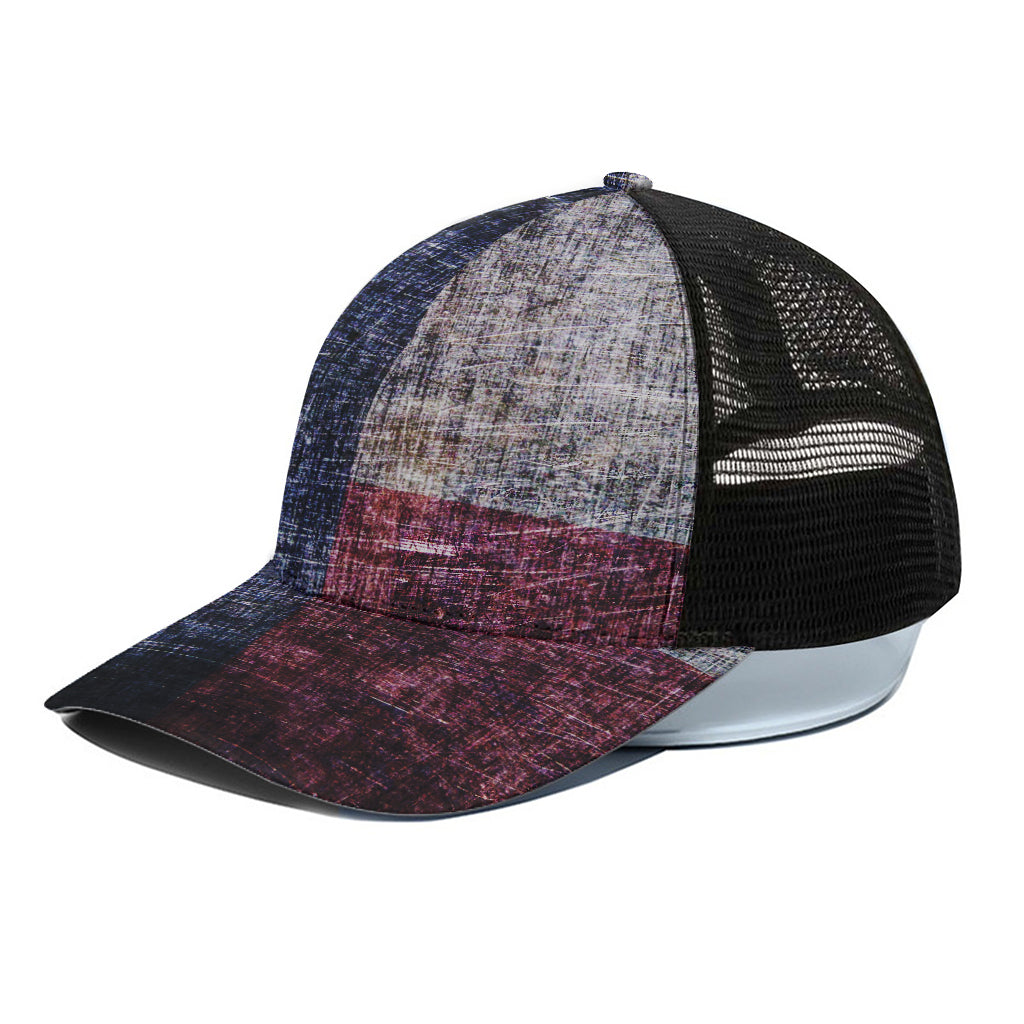 Grunge Texas Flag Print Black Mesh Trucker Cap