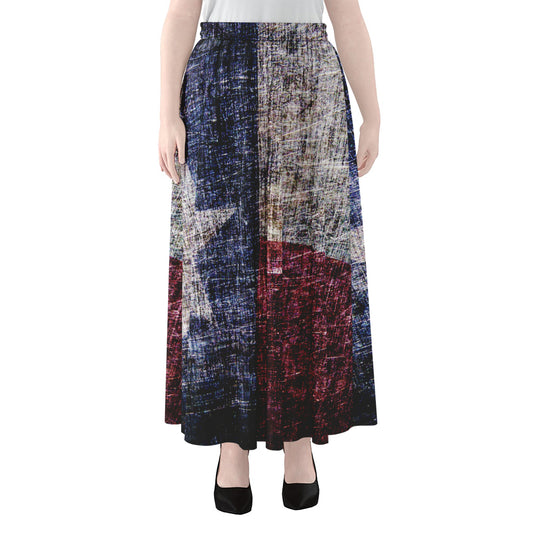 Grunge Texas Flag Print Chiffon Maxi Skirt