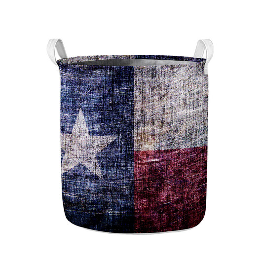 Grunge Texas Flag Print Collapsible Laundry Basket